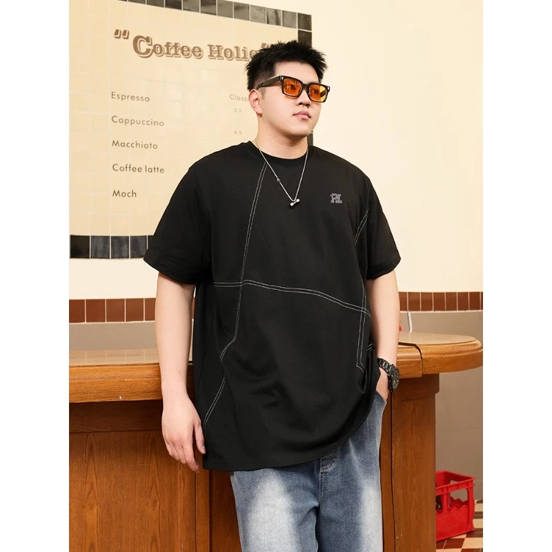 T恤新款2025短袖男士t恤夏季圆领刺绣潮流大码男装宽松休闲上衣衫