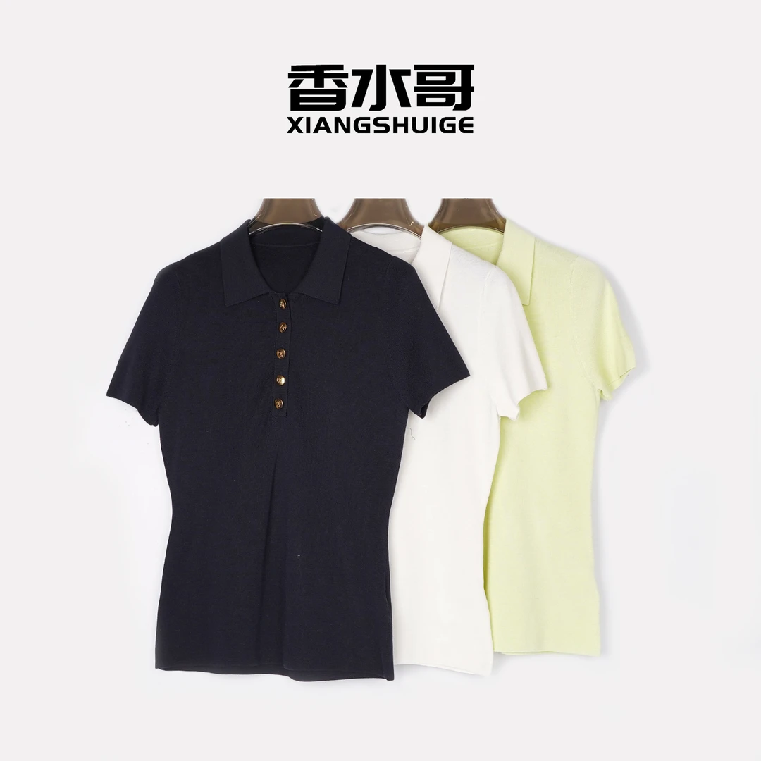 时尚休闲短袖polo领上衣2025夏季新品女士桑蚕纯色T恤