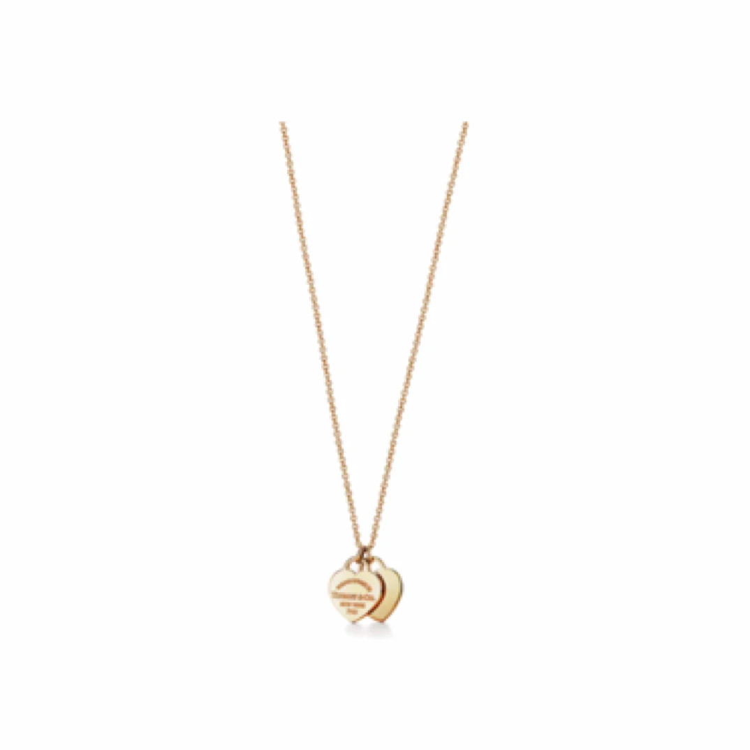 95新 Tiffany & Co./蒂芙尼 18k 玫瑰金 镶钻 双爱心/JW0728
