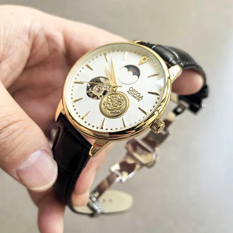 外贸金龙超薄手表男机械表镂空防水夜光星辰月相全自动高级感腕表