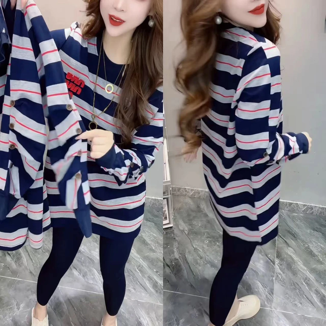 长袖休闲风贴布圆领贴布绣T恤休闲早秋百搭套头