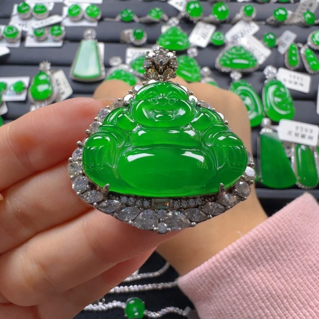 翡翠银S925镶嵌颈饰佛公