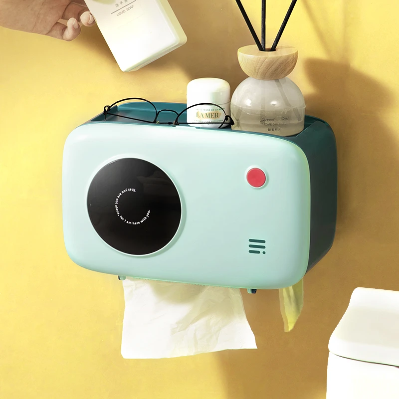 无痕纸巾架有盖免打孔长款小音系列小清新简约风防潮卫生间壁挂式