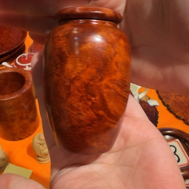 莲**叶缅甸花梨小茶叶罐