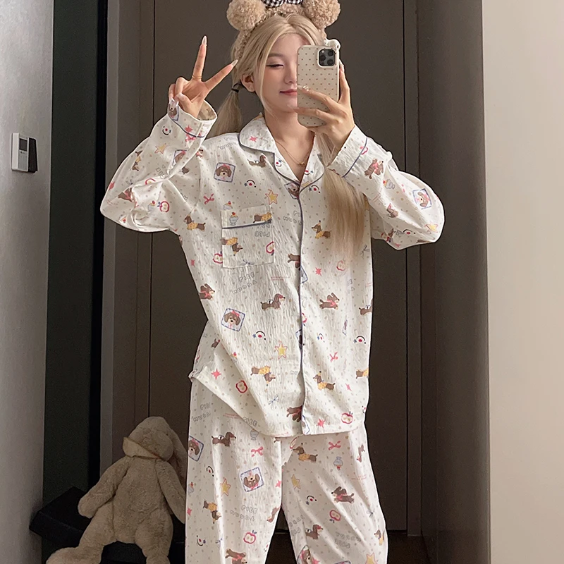 【方块狗狗】春秋长袖睡衣女云朵绵网红卡通ins可爱狗狗套装家居服