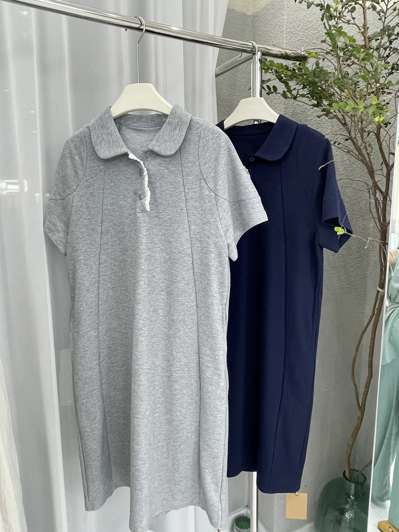 夏季新款气质娃娃领短袖中长款显瘦百搭字连衣裙女休闲A字裙