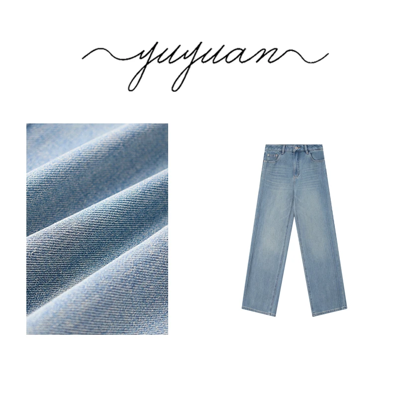 【媛宝】“高光牛仔”休闲时尚百搭复古显瘦宽松拉线笔牛仔裤-3035