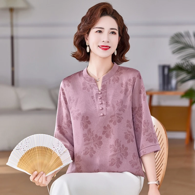 中老年妈妈装气质时尚秋装中年宽松夏季洋气大码送妈妈夏装小衫