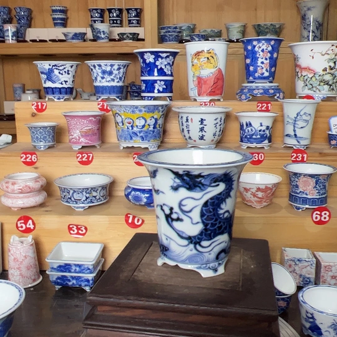 陶摆件墨奈手绘陶瓷花盆内口7.5高9