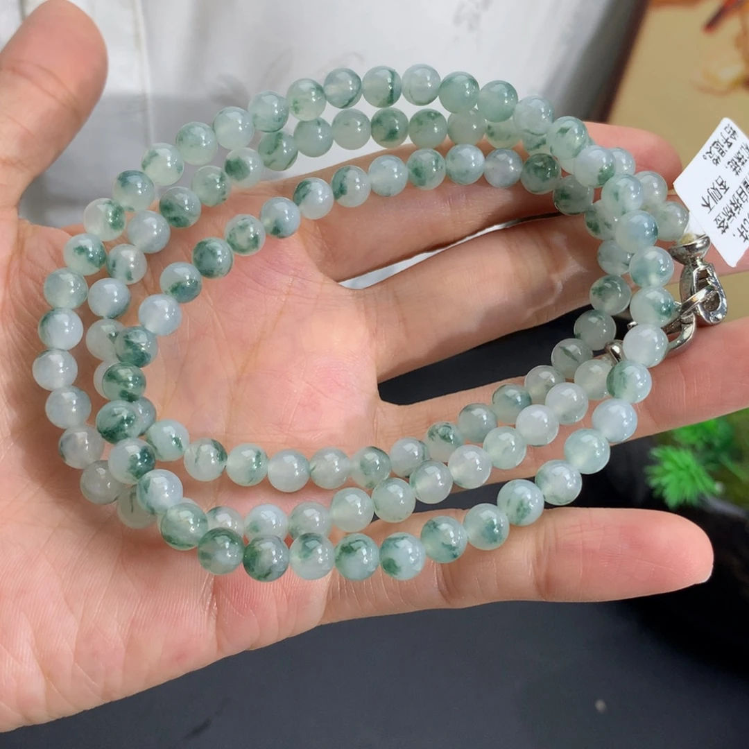 翡翠未镶嵌手串卡5.9胶润晴飘花项链