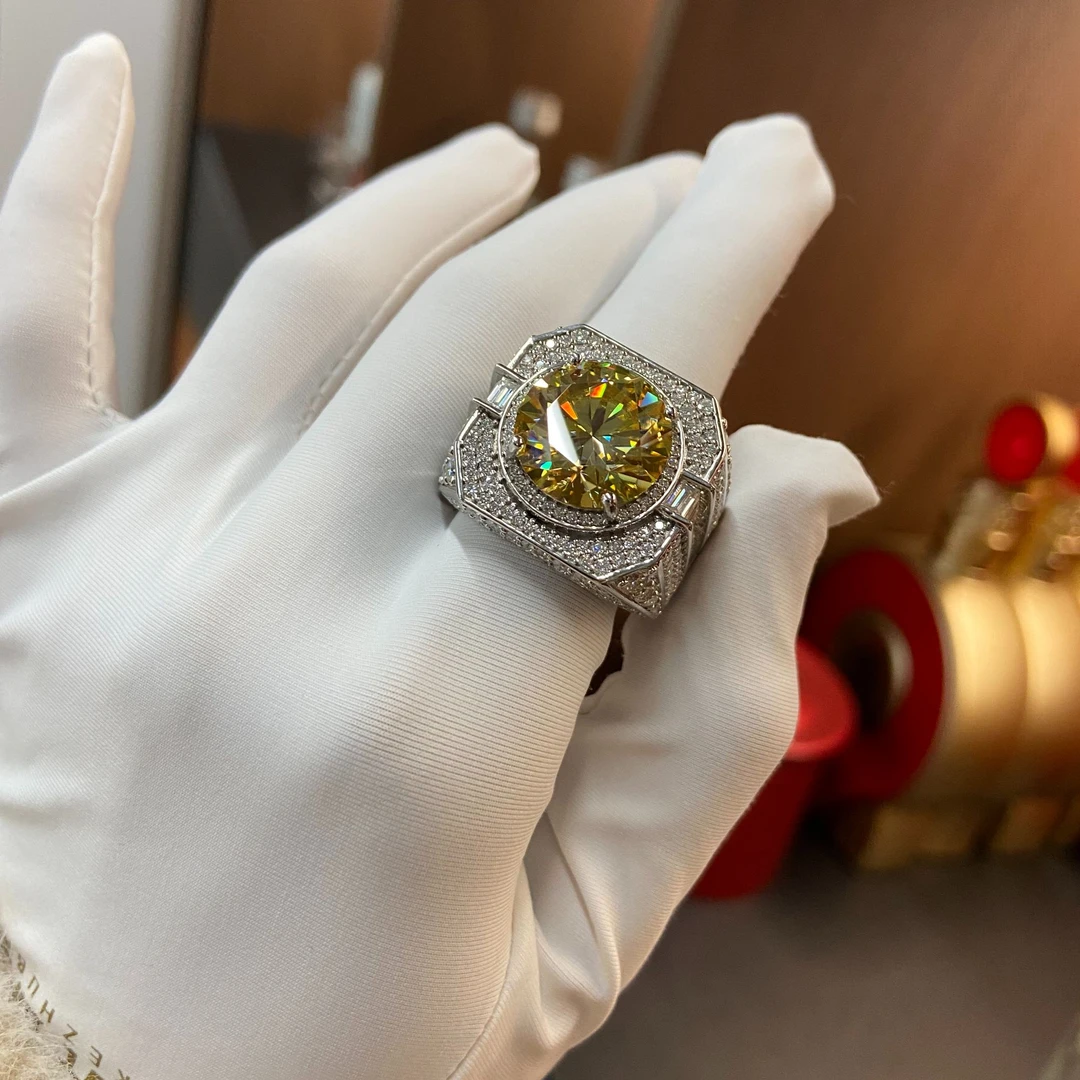 鹿克 925银莫桑石戒指 私人定制星河高端款10克拉欧美风格男戒