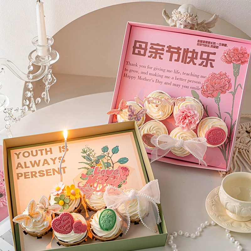 2025母亲节康乃馨花朵纸杯蛋糕包装盒妈妈节日快乐蛋糕装饰插件