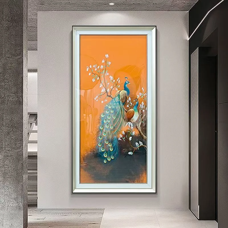 高端手工刺绣立体实物装饰画苏绣孔雀入户玄关挂画80160