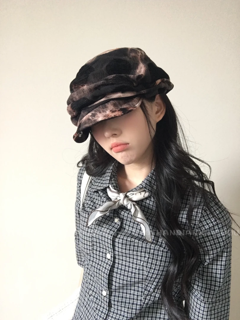 闪电小狗*小众设计感堆堆帽子黑色日系复古印花文艺时尚女帽