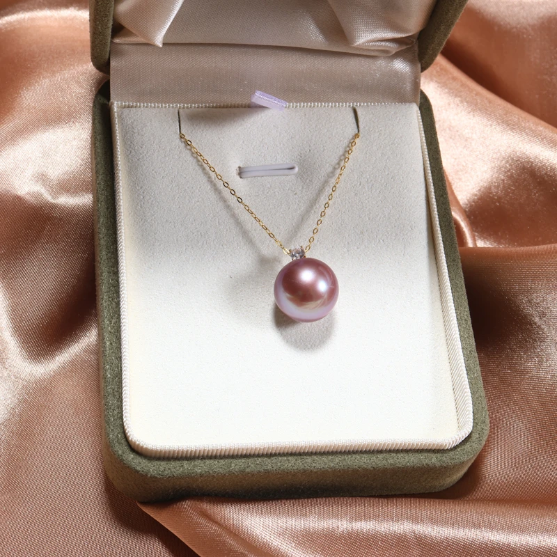 18K金爱妃款13-14mm正圆深邃贵气紫高品质大龙珠吊坠（送银链）