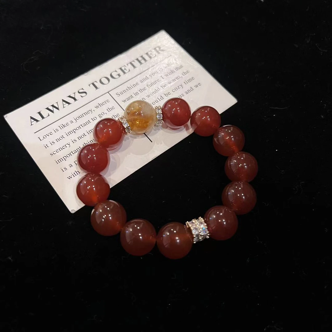 F898 10mm红玛瑙+顶珠黄塔设计款手串 多样性发一