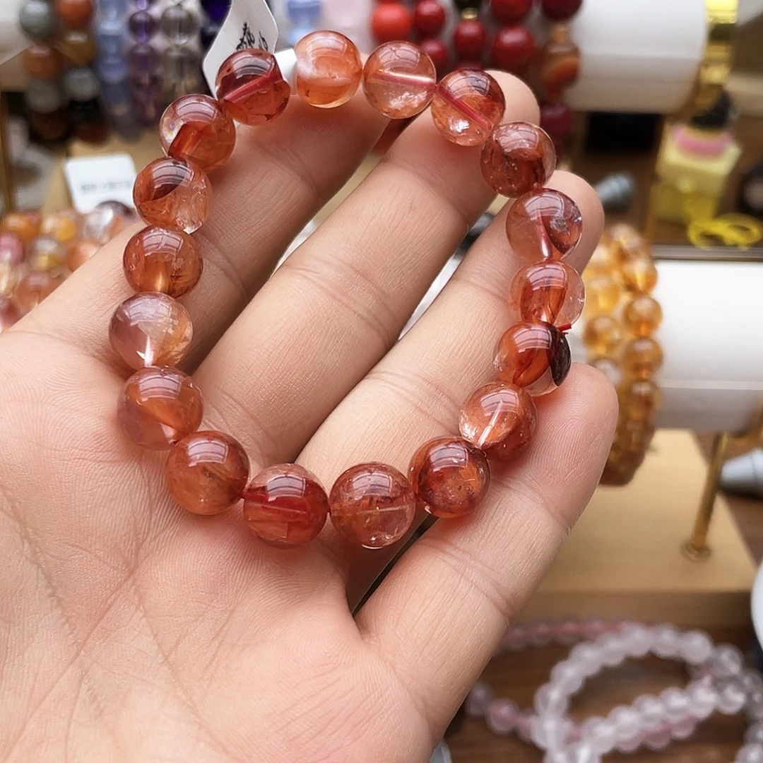 未镶嵌手串烟晶卡11+红胶花