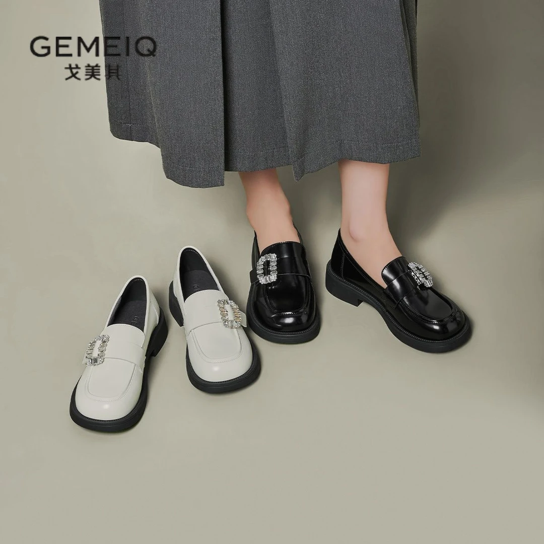 （45）戈美其春季女鞋新款软底厚底英伦增高舒适皮鞋百搭乐福鞋单鞋