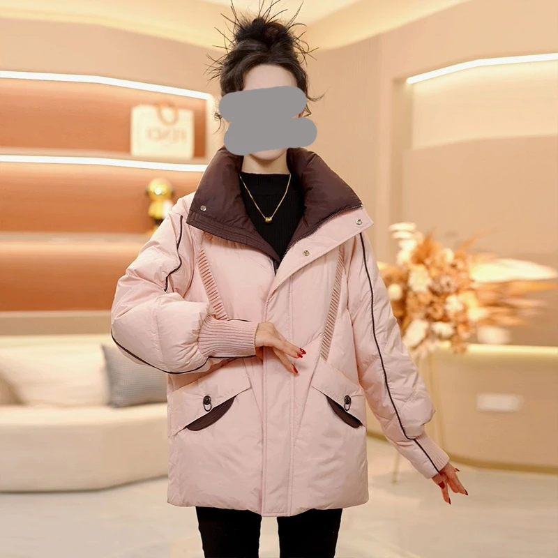撞色休闲洋气外套女2025年秋冬季新款时尚宽松保暖显瘦棉服潮