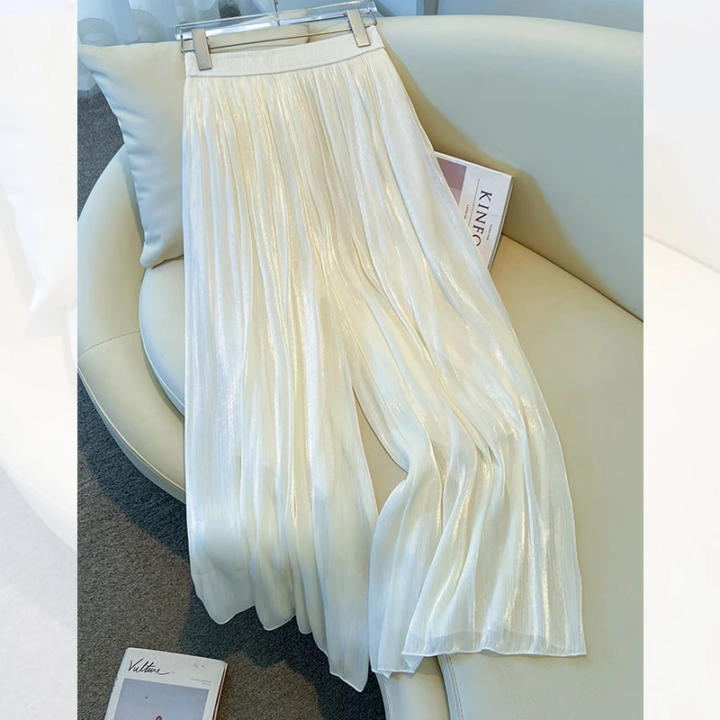 拉夏贝尔白色琉璃阔腿裤女夏季薄款2025新款今年流行垂坠感直筒裤