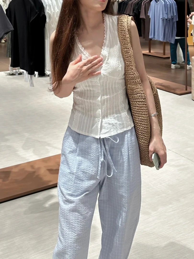 【DMXJ大梦想家】甜美可爱简约纯色女夏2025新款休闲长裤家居服套装