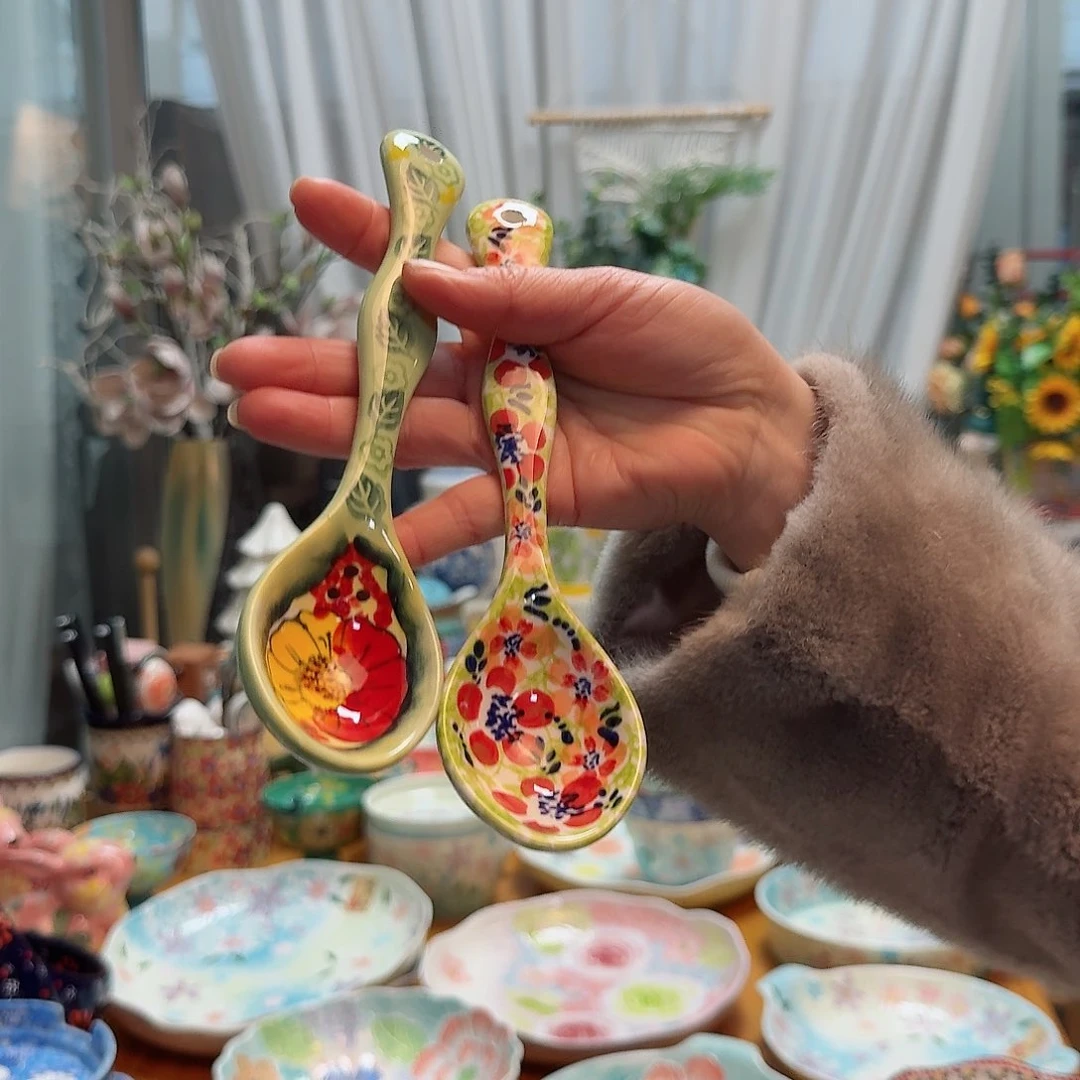 瓷花柄饭勺2只看图