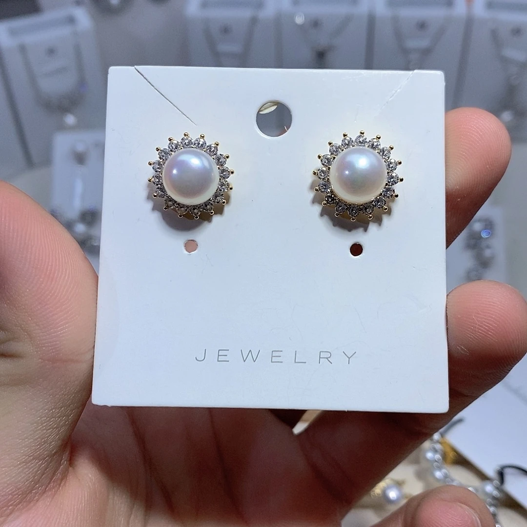 银S925镶嵌耳饰淡水珍珠