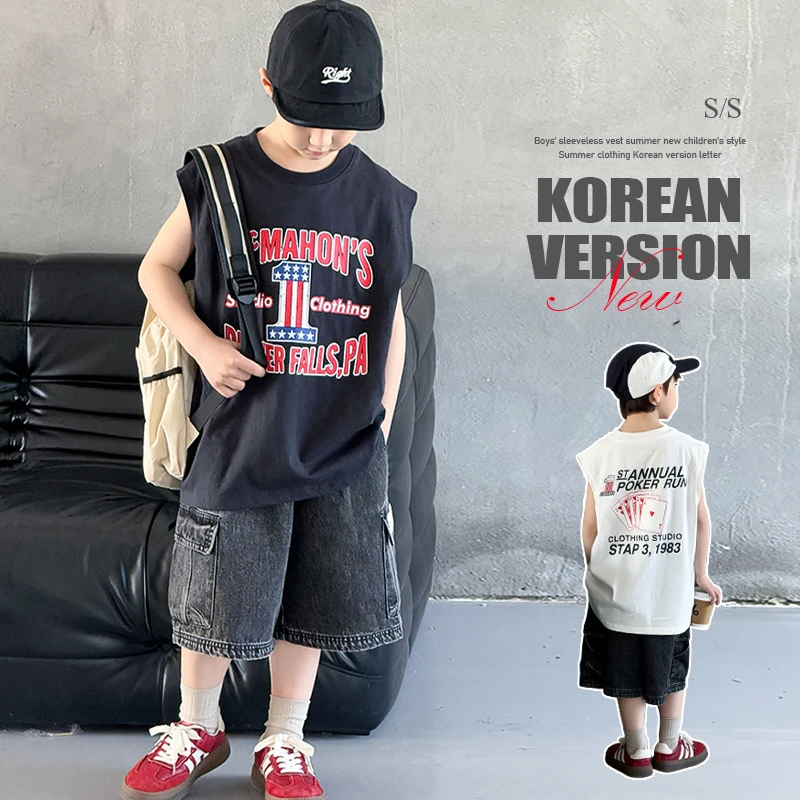 儿童装男童短袖t恤无袖夏装2025新款夏季中大童背心夏款男孩上衣t
