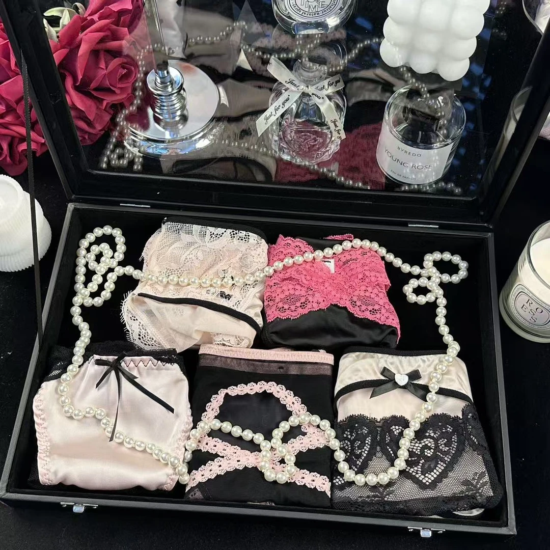 琳羽美蕾丝三角裤法式中腰中高腰女三角内裤轻奢内裤时尚黑色浅色