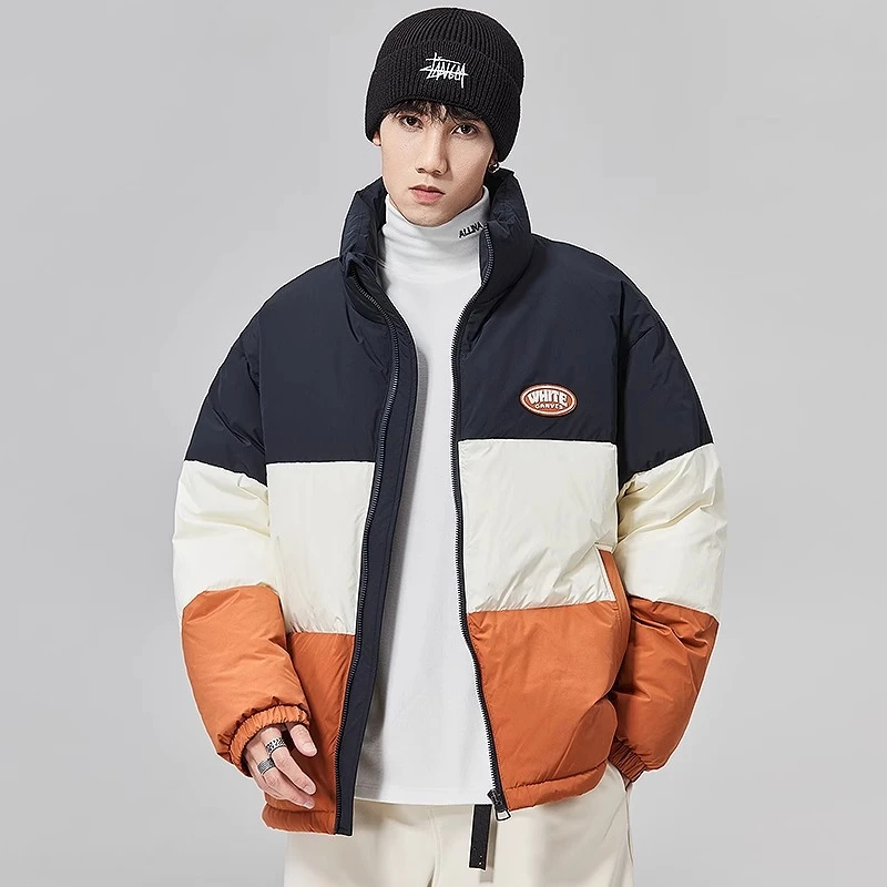 【古克】拼色立领羽绒服男生冬季加厚防寒保暖短款鸭绒内胆情侣外套