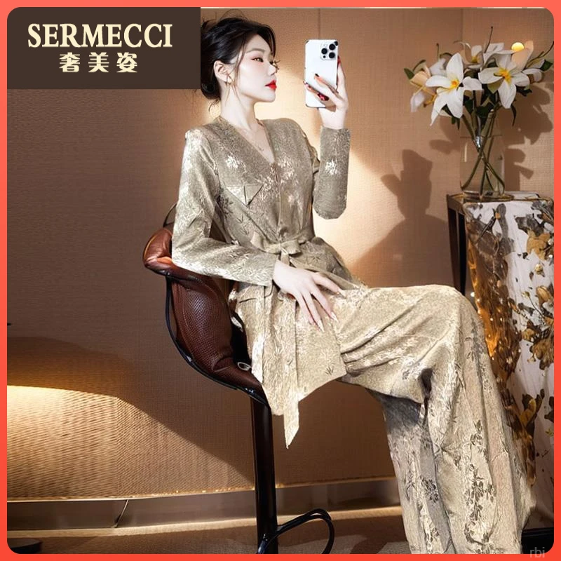 上档次秋装女轻奢奢美姿2025年新款长袖西装外套阔腿裤两件套