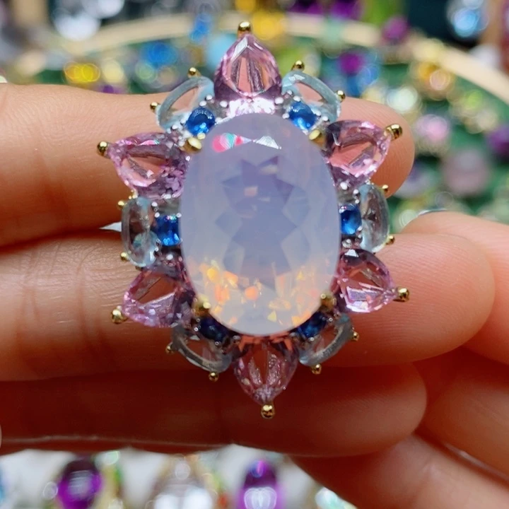 银S925镶嵌戒指水晶天然水晶戒指