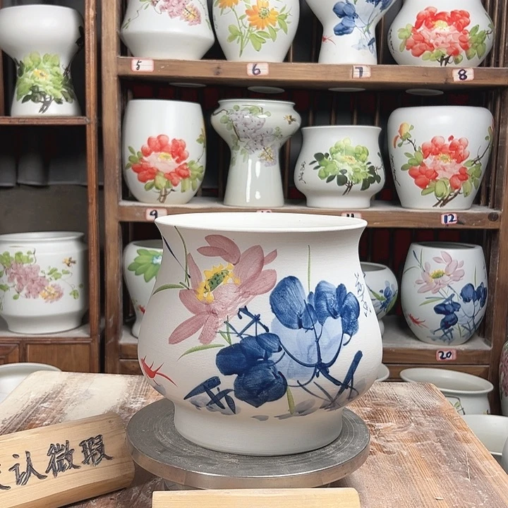 摆件高20口20青花荷花新款陶瓷陶瓷