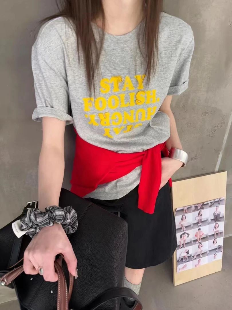 夏季新款字母刺绣短袖休闲宽松型圆领T恤百搭