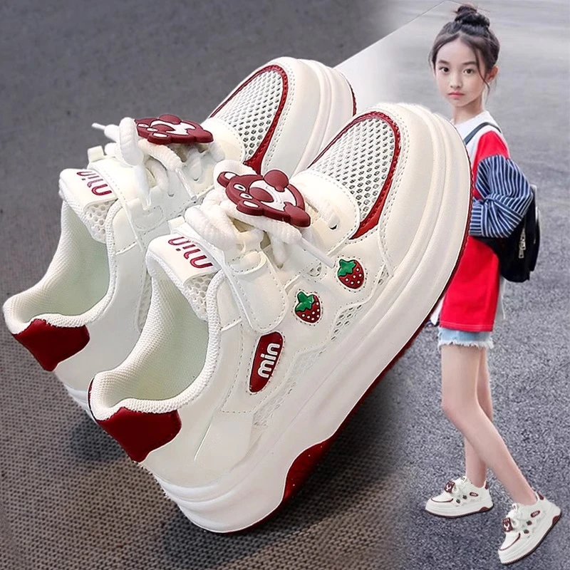 ABC女童运动鞋2025新款夏季儿童休闲小白单网鞋女孩网面透气板鞋