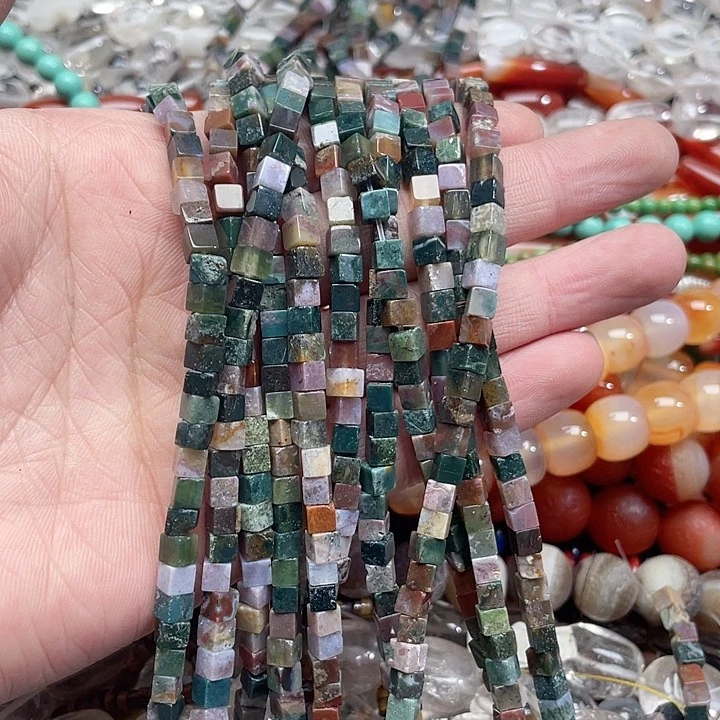 玛瑙/玉髓珠宝半成品未镶嵌一条4mm水草方糖