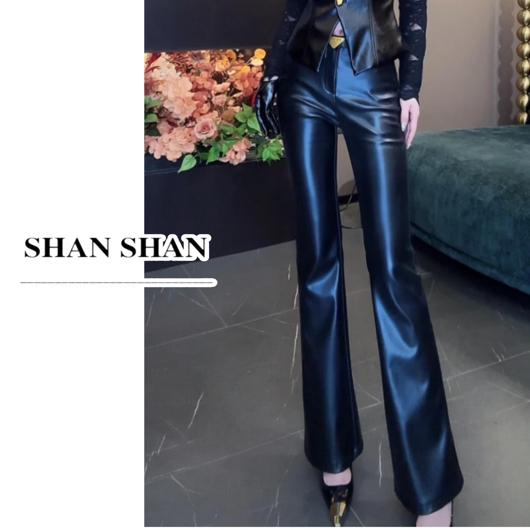 SS姗姗 秋冬时尚显气质显瘦百搭简约休闲直筒皮裤女 51070294-617