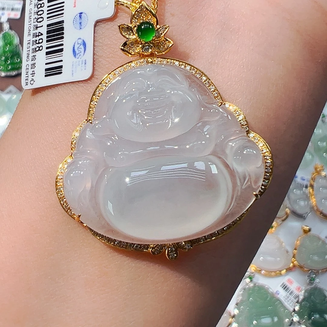 翡翠18K金镶嵌吊坠(不含链)佛公