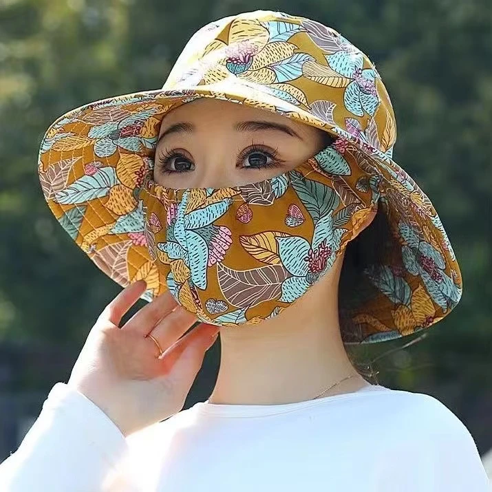 2025新款防晒口罩一体帽子遮阳帽女款防紫外线遮脸头部防护时尚