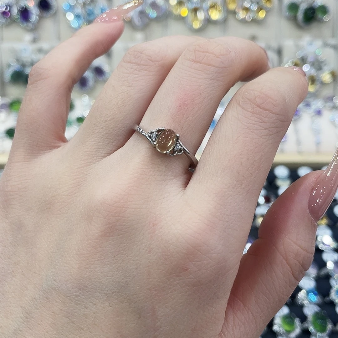 黄晶戒指银S925镶嵌戒指