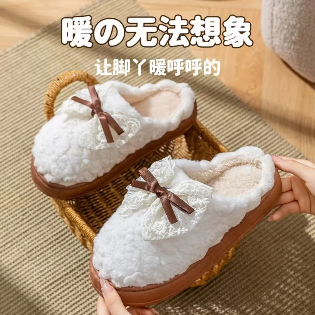 观彤厚底棉拖鞋女秋冬季居家室内保暖防滑外穿时尚软底小绵羊棉拖