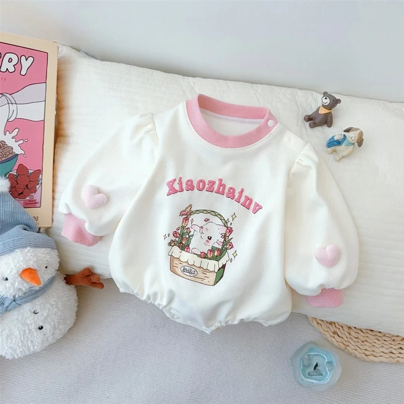 春秋新款女童包屁卡通可爱印花洋气德绒打底衫长袖女孩百搭上衣潮