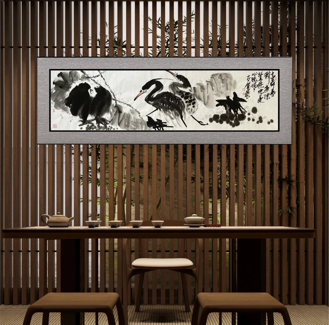 【鹭鹭连升•鹭鸟】宣纸不含框，写意画180×48cm作者•袁海棋