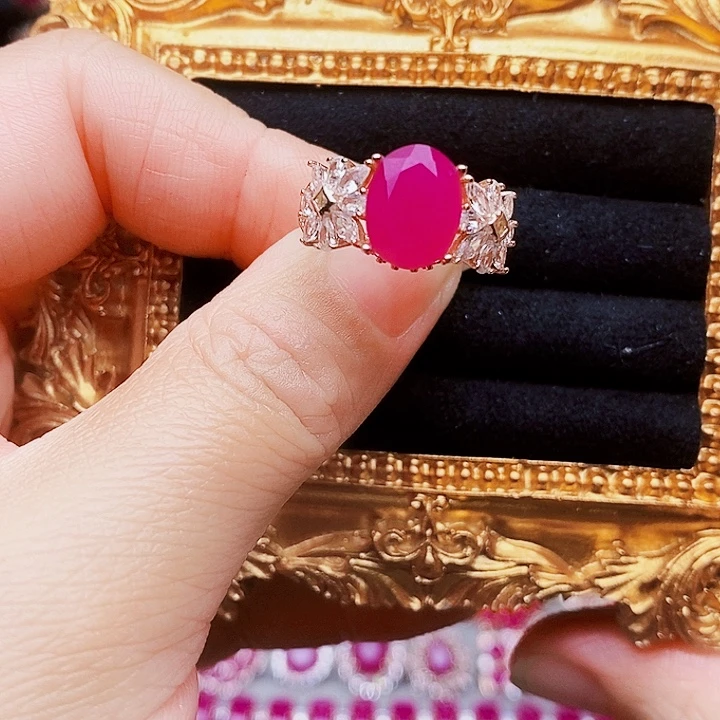 戒指银S925镶嵌红宝石
