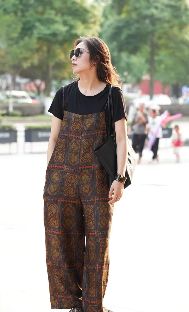 谢美丽-精选显瘦背带夏季老钱休闲裤新中式