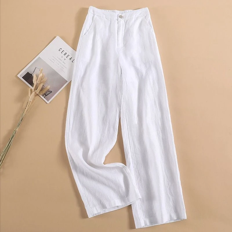 【2365人好评】白色纯亚麻阔腿女裤薄款夏季宽松休闲垂感高腰拖地