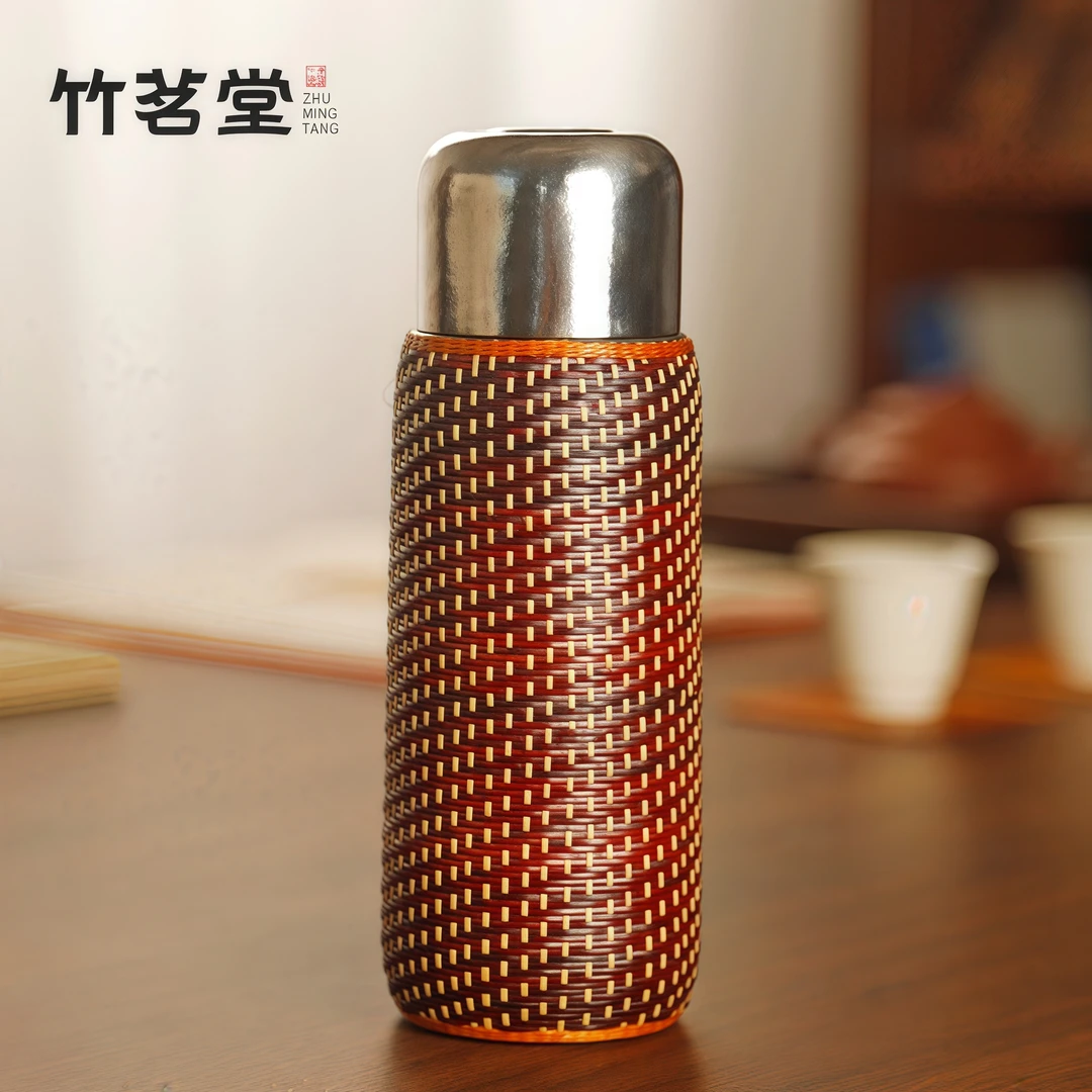 藤编竹丝保温杯纯钛内胆焖茶杯高档旅行便携泡茶杯老式复古暖水瓶