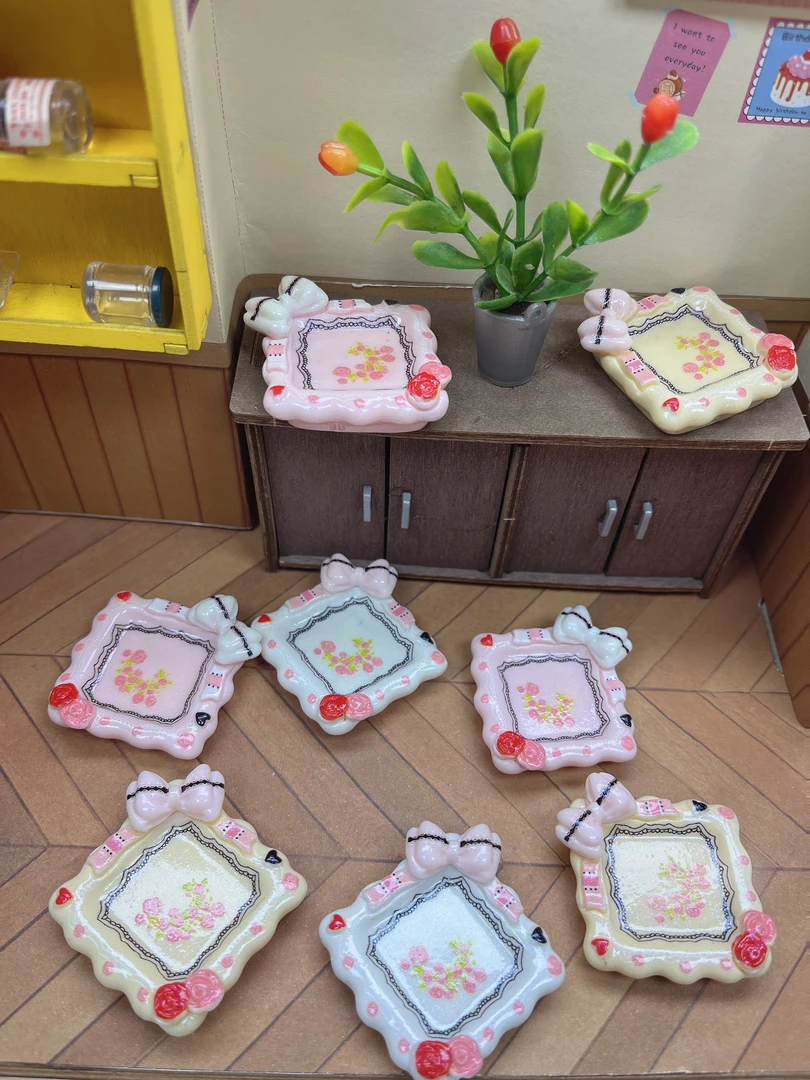 【彬彬定制-蝴蝶结玫瑰方盘】卡通树脂盘底托diy配件摆件树脂捏捏盘