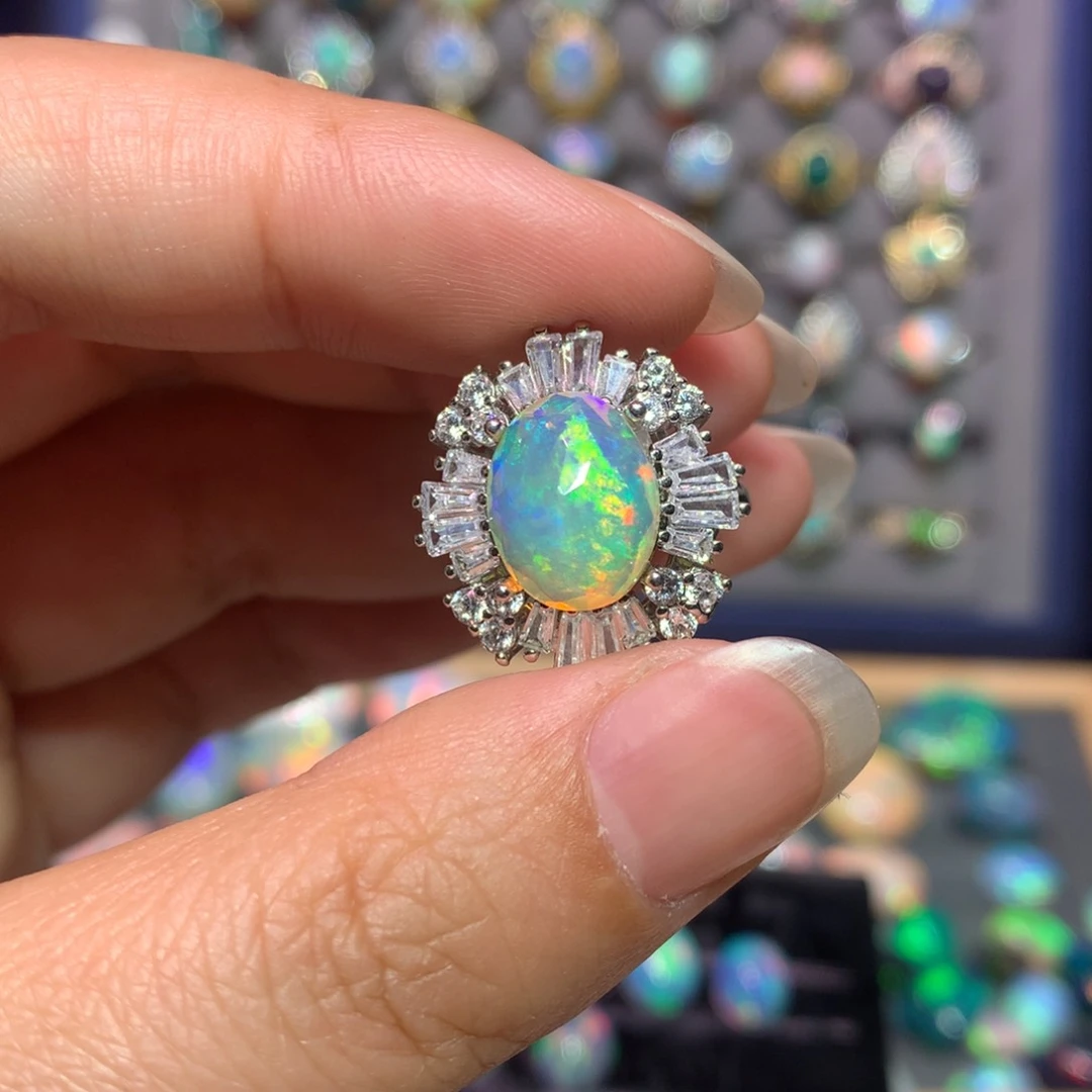 欧泊银S925镶嵌戒指款式超****椒