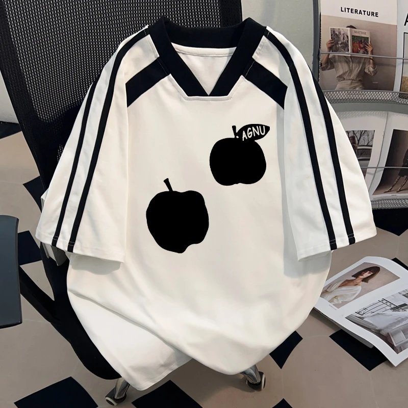 jtrt美式趣味设计印花短袖T恤男女夏季潮牌休闲百搭款纯棉V领上衣